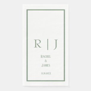 Serviette En Papier Nom Monogramme Vert Sauge Mariage Élégant Minimali