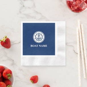 Serviette En Papier Nom nautique de bateau de bleu marine de roue de
