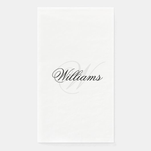 Serviette En Papier Nom noir et blanc personnalisé Monogramme Serviett (Devant)