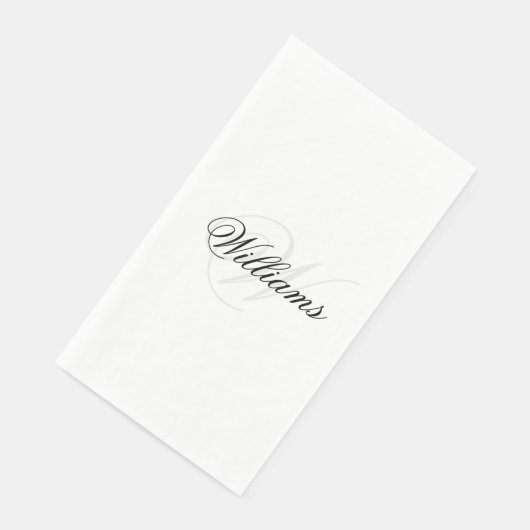 Serviette En Papier Nom noir et blanc personnalisé Monogramme Serviett (Coin)