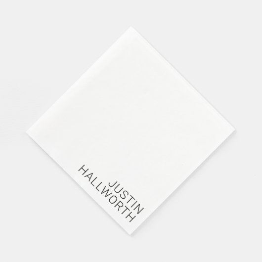 Serviette En Papier Nom noir moderne en blanc (Coin)