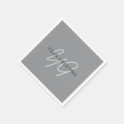 Serviette En Papier Nom ou salutation modifiable | Gris noir et foncé (Coin)