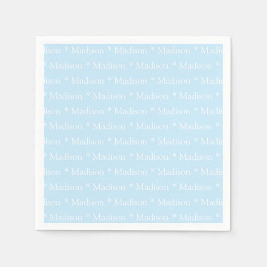 Serviette En Papier Nom personnalisable texte motif bleu clair blanc (Devant)