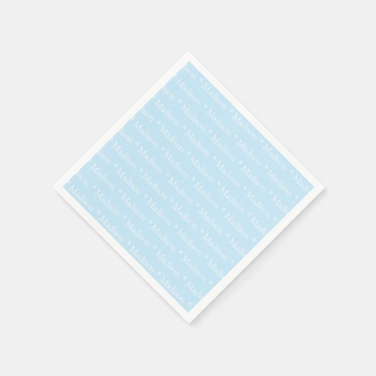 Serviette En Papier Nom personnalisable texte motif bleu clair blanc (Coin)