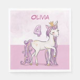 Serviette En Papier Nom personnalisé 4e anniversaire Cheval rose avec