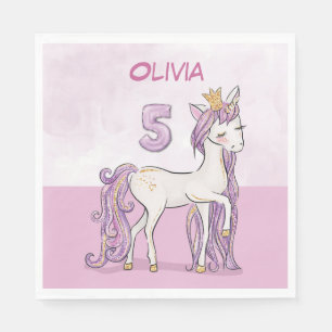 Serviette En Papier Nom personnalisé 5e anniversaire Cheval rose avec