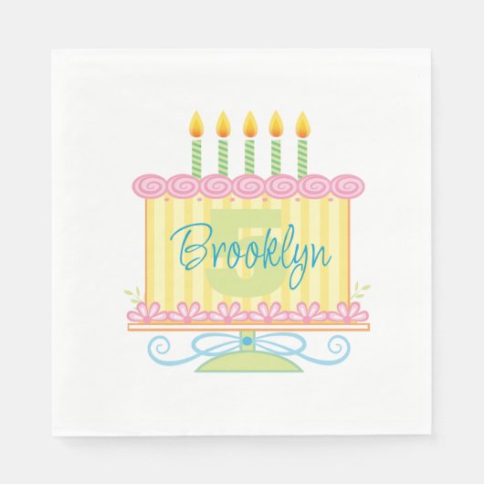 Serviette En Papier Nom personnalisé 5e gâteau d'anniversaire (Devant)