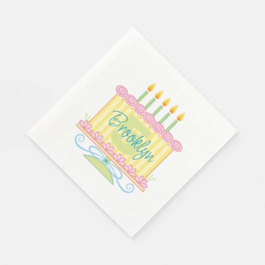 Serviette En Papier Nom personnalisé 5e gâteau d'anniversaire (Coin)