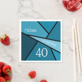 Serviette En Papier Nom personnalisé Âge Anniversaire Turquoise Abstra (En situation)