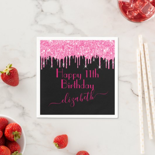 Serviette En Papier Nom personnalisé + Âge Rose Chaud Paillettes qui C (En situation)