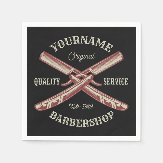 Serviette En Papier NOM PERSONNALISÉ Barber Droit Razor Barbershop (Devant)