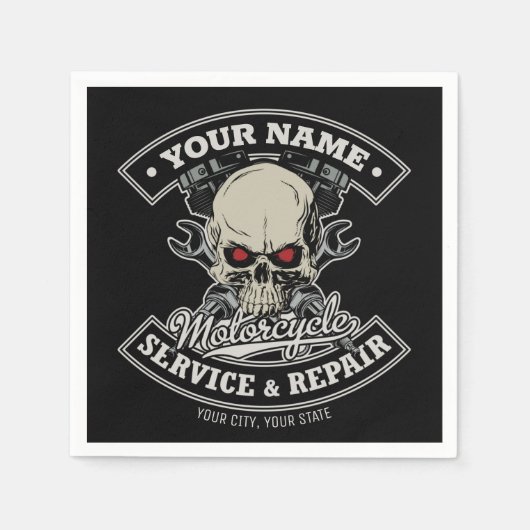 Serviette En Papier Nom personnalisé Biker Mécanique Skull Motorcycle  (Devant)