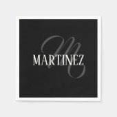 Serviette En Papier Nom Personnalisé Black Elegant | Nom (Devant)