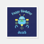 Serviette En Papier Nom personnalisé Blue Robot Anniversaire Napkin (Devant)