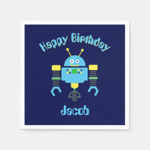 Serviette En Papier Nom personnalisé Blue Robot Anniversaire Napkin
