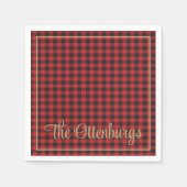 Serviette En Papier Nom personnalisé Buffalo Plaid Red Rustic Party (Devant)