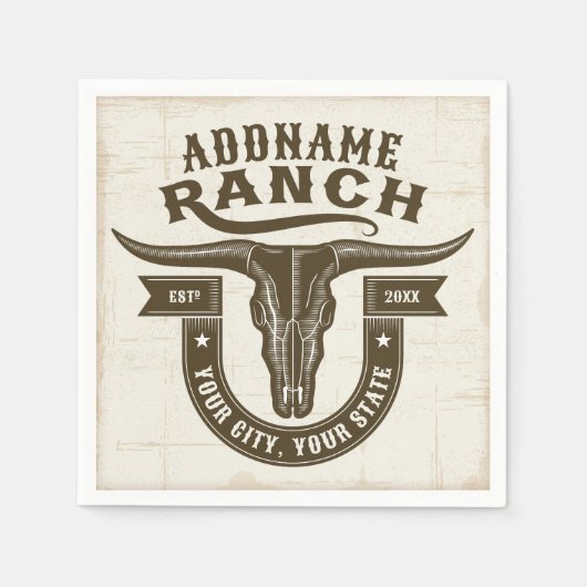 Serviette En Papier NOM personnalisé Bull Steer Skull Western Ranch (Devant)