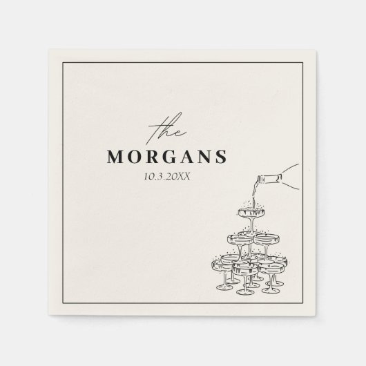 Serviette En Papier Nom personnalisé Champagne Croquis serviettes (Devant)