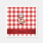 Serviette En Papier Nom personnalisé chef italien rouge blanc checkers (Devant)