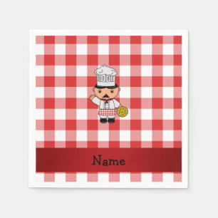 Serviette En Papier Nom personnalisé chef italien rouge blanc checkers