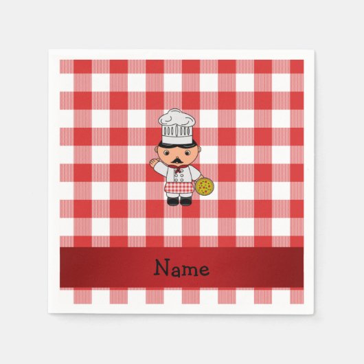 Serviette En Papier Nom personnalisé chef italien rouge blanc checkers (Devant)