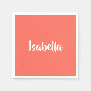 Serviette En Papier Nom personnalisé corail vibrant vif minimaliste