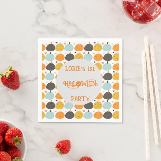 Serviette En Papier Nom personnalisé des Citrouilles mignons d'Hallowe (En situation)