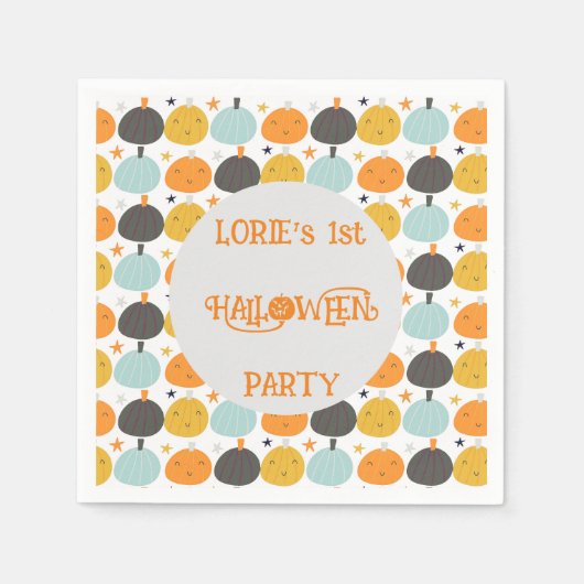 Serviette En Papier Nom personnalisé des Citrouilles mignons d'Hallowe (Devant)