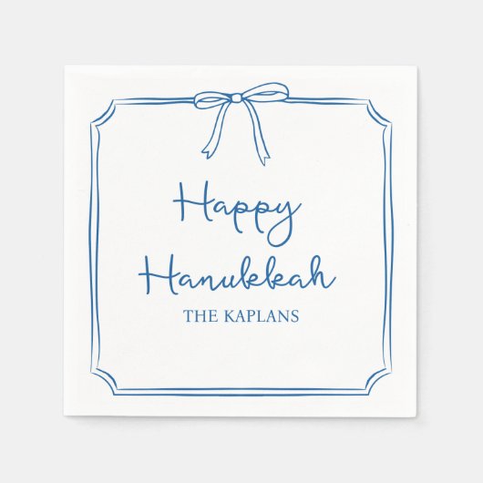 Serviette En Papier Nom personnalisé Elegant Blue Bow Hanoukka Party (Devant)