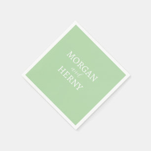 SERVIETTE EN PAPIER NOM PERSONNALISÉ ÉLÉGANT MODERNE PALE VERT MARIAGE