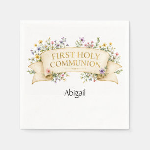 Serviette En Papier Nom personnalisé Fleur sauvage Première Sainte Com