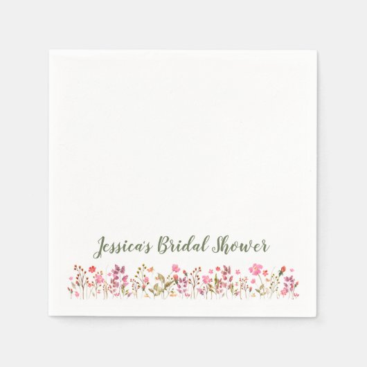 Serviette En Papier Nom personnalisé Fleurs sauvages roses élégantes p (Devant)