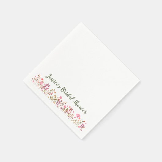 Serviette En Papier Nom personnalisé Fleurs sauvages roses élégantes p (Coin)