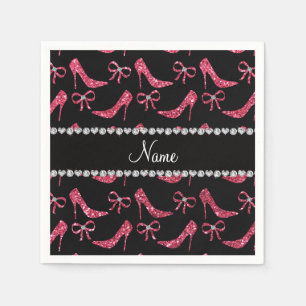 Serviette En Papier Nom personnalisé fuchsia parties scintillant rose