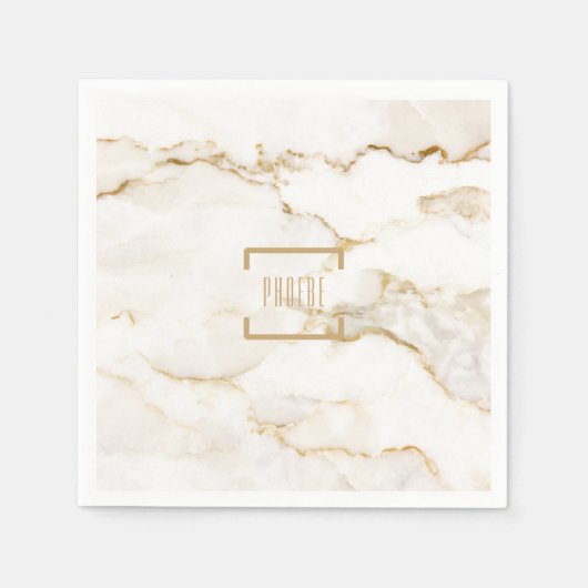 Serviette En Papier Nom personnalisé Gold Effet papier en marbre (Devant)