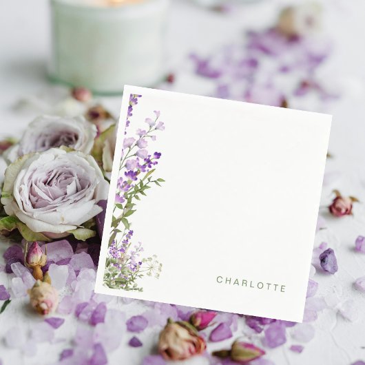 Serviette En Papier Nom personnalisé Greenery Lavender Douche
