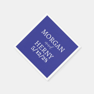 SERVIETTE EN PAPIER NOM PERSONNALISÉ MARIAGE MODERNE STYLÉ BLEU FONCÉ