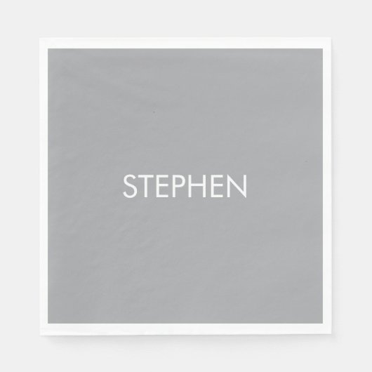 Serviette En Papier Nom personnalisé minimaliste gris (Devant)