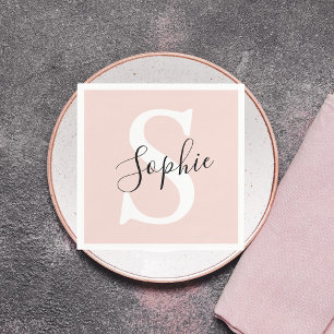Serviette En Papier Nom personnalisé moderne Monogram Pastel Rose