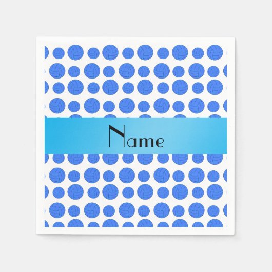 Serviette En Papier Nom personnalisé motif de volley-ball bleu (Devant)