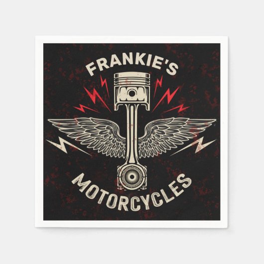 Serviette En Papier Nom personnalisé Motorcycle Piston Wings Biker Gar (Devant)