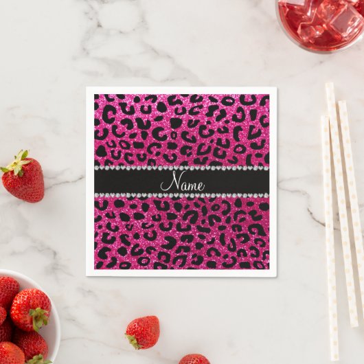 Serviette En Papier Nom personnalisé neon rose parties scintillant ros (En situation)