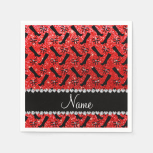 Serviette En Papier Nom personnalisé neon rouge parties scintillant bo