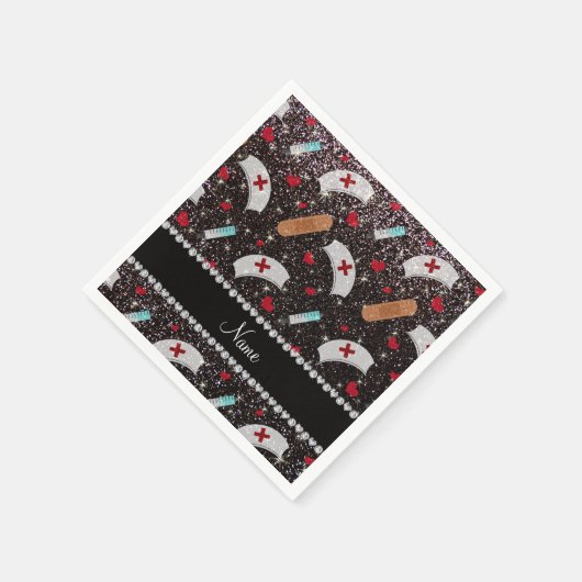 Serviette En Papier Nom personnalisé noir parties scintillant infirmiè (Coin)