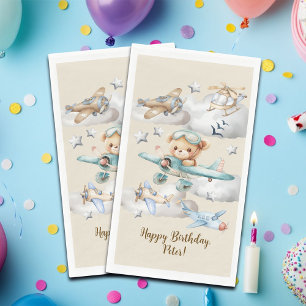 Serviette En Papier Nom personnalisé Pilote Teddy Bear fête d'annivers