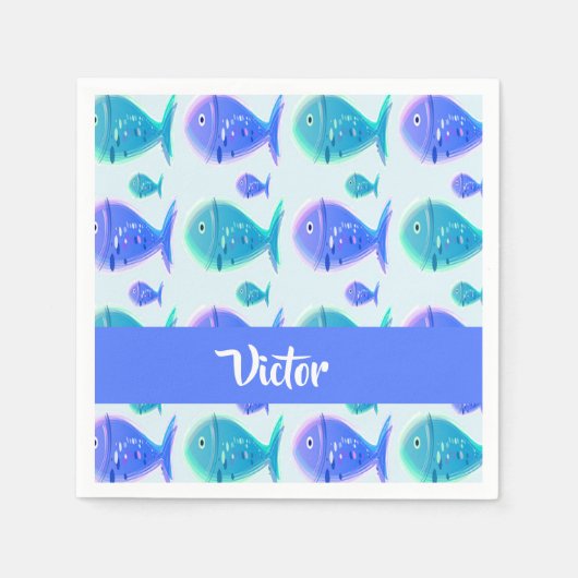 Serviette En Papier Nom personnalisé poisson bleu (Devant)