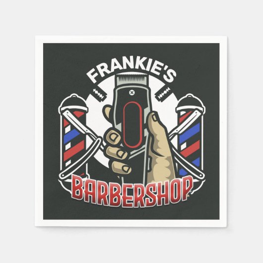 Serviette En Papier Nom personnalisé Retro Barber Shop Pole Barbier (Devant)