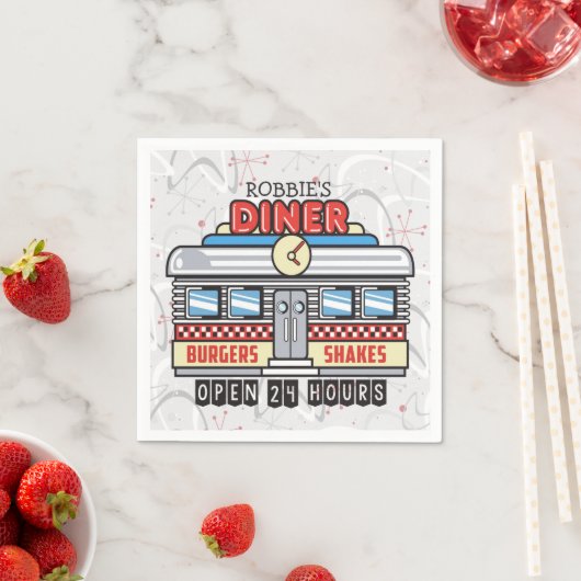 Serviette En Papier NOM Personnalisé Retro les années 50 Diner Signé C (En situation)