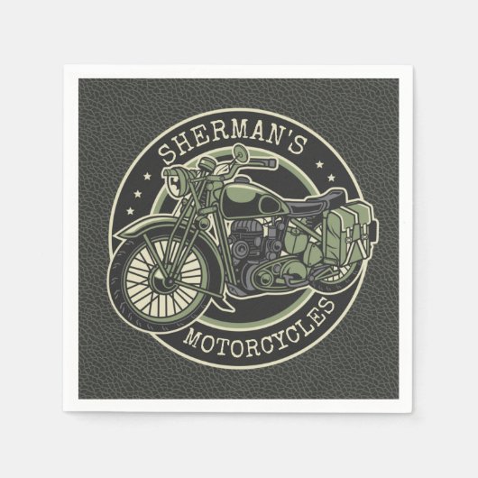 Serviette En Papier NOM personnalisé Retro Military Motorcycle Biker (Devant)