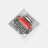 Serviette En Papier NOM personnalisé Retro Red Classic Car Garage (Coin)